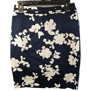 Talbots Skirt Women 4P Petite Blue Floral Pencil Cotton Zip Back Lined Preppy